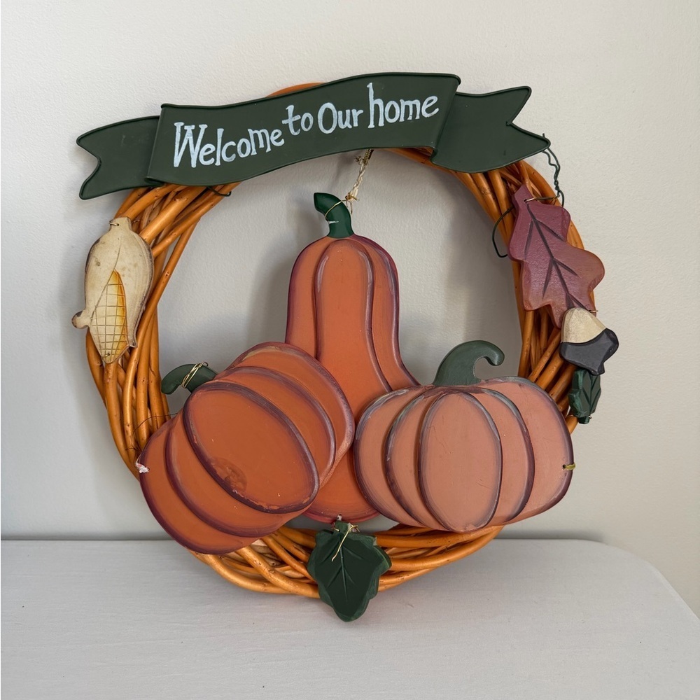 Autumn Pumpkin Wreath with Welcome Sign